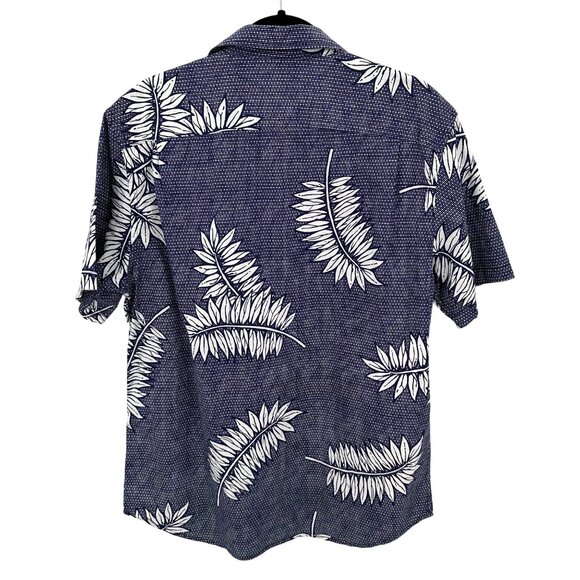 Old Navy Mens Relaxed Fit Navy White Tropical Print Cotton Short Sleeve Shirt L - Picture 3 of 10